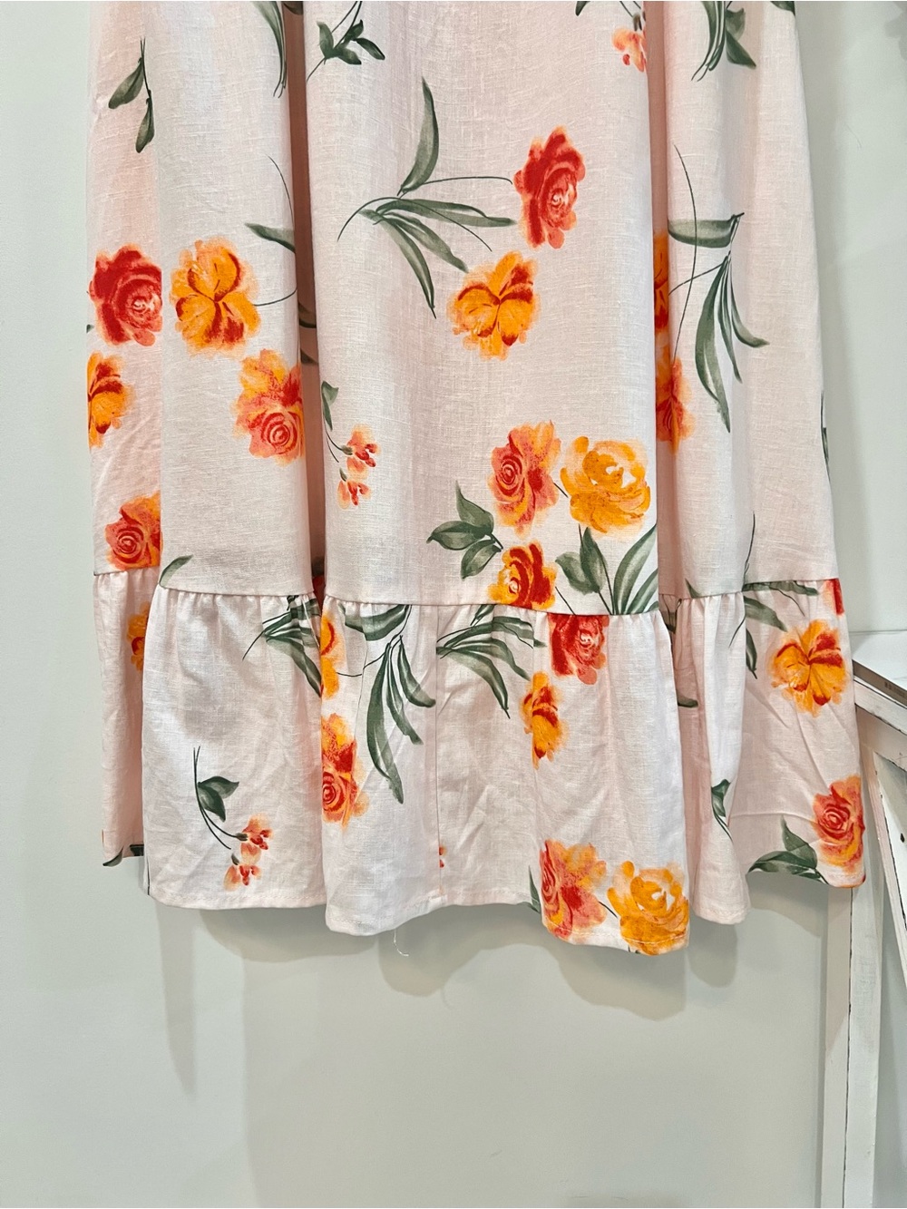 Gianni Bini Blush Maxi Dress with Orange Rose Print and Black Ties - Picture 6 of 14